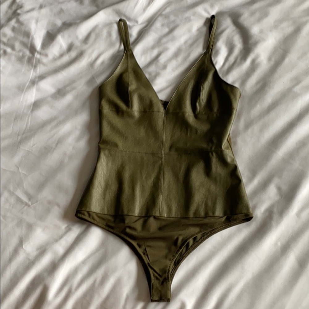 Leather bodysuit in olive